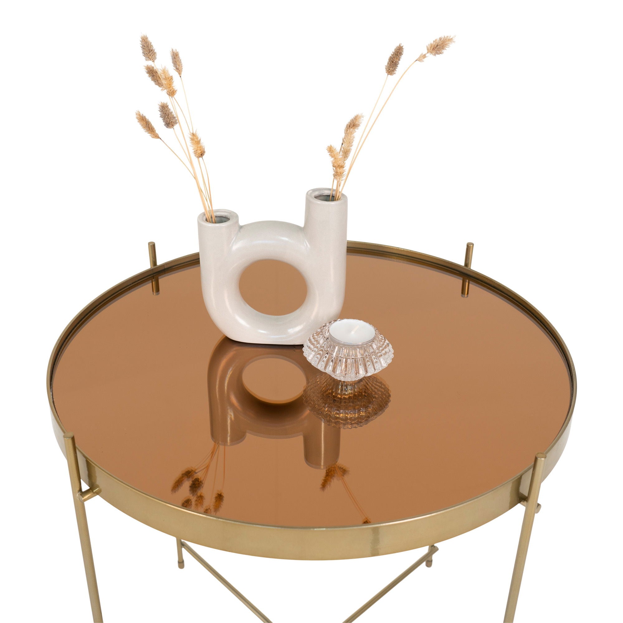 Venezia – Couchtisch, Glas & Stahlgestell Ø48×48 cm